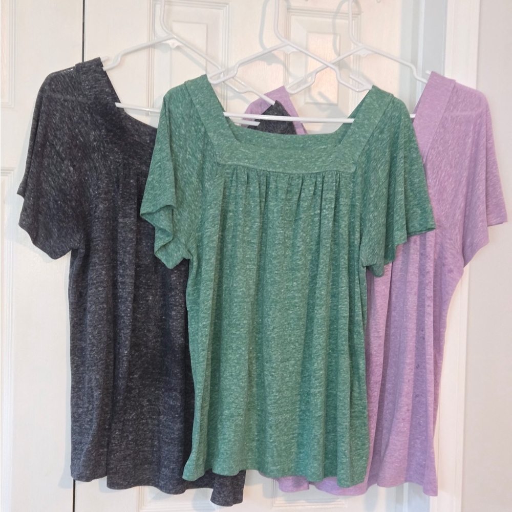 EVRI Green, Grey, and Purple Short Sleeve Tops
